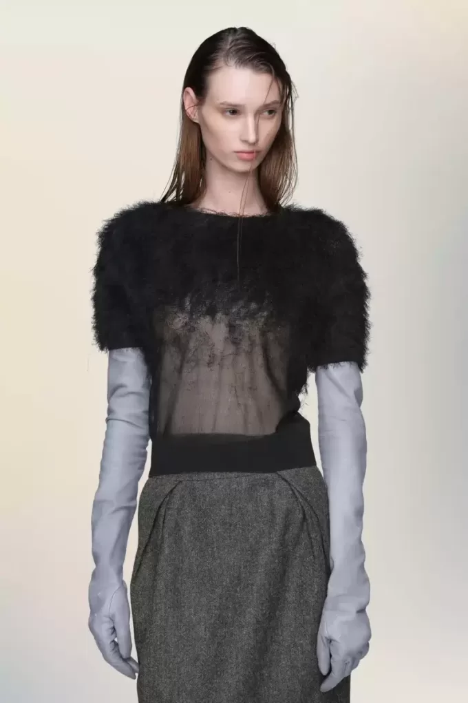 Top de punto de seda retrógrado